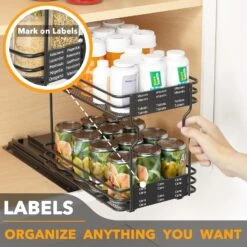 SpaceAid Slide Out Spice Rack Organizer For Kitchen Cabinet With Labels And Chalk Marker, 1 Drawer 2-Tier -NeatNest Store 035