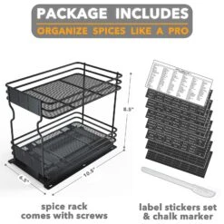 SpaceAid Slide Out Spice Rack Organizer For Kitchen Cabinet With Labels And Chalk Marker, 1 Drawer 2-Tier -NeatNest Store 036