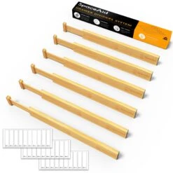SpaceAid Bamboo Drawer Organizer For Tool Box Drawer Dividers With 6 Dividers