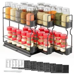 SpaceAid® 3 Drawers 2-Tier Pull Out Spice Rack Heavy Duty Slide Out Spice Cabinet Organizers