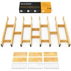 SpaceAid Bamboo Adjustable Kitchen Drawer Dividers Organizer With 8 Dividers With 18 Inserts (17-22 In)