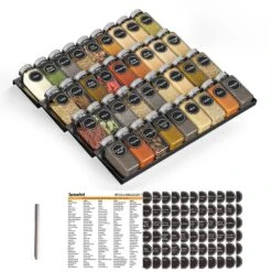 SpaceAid Spice Organizer For Drawer With 36 Spice Jars, 386 Spice Labels And Chalk Marker, 4 Tier