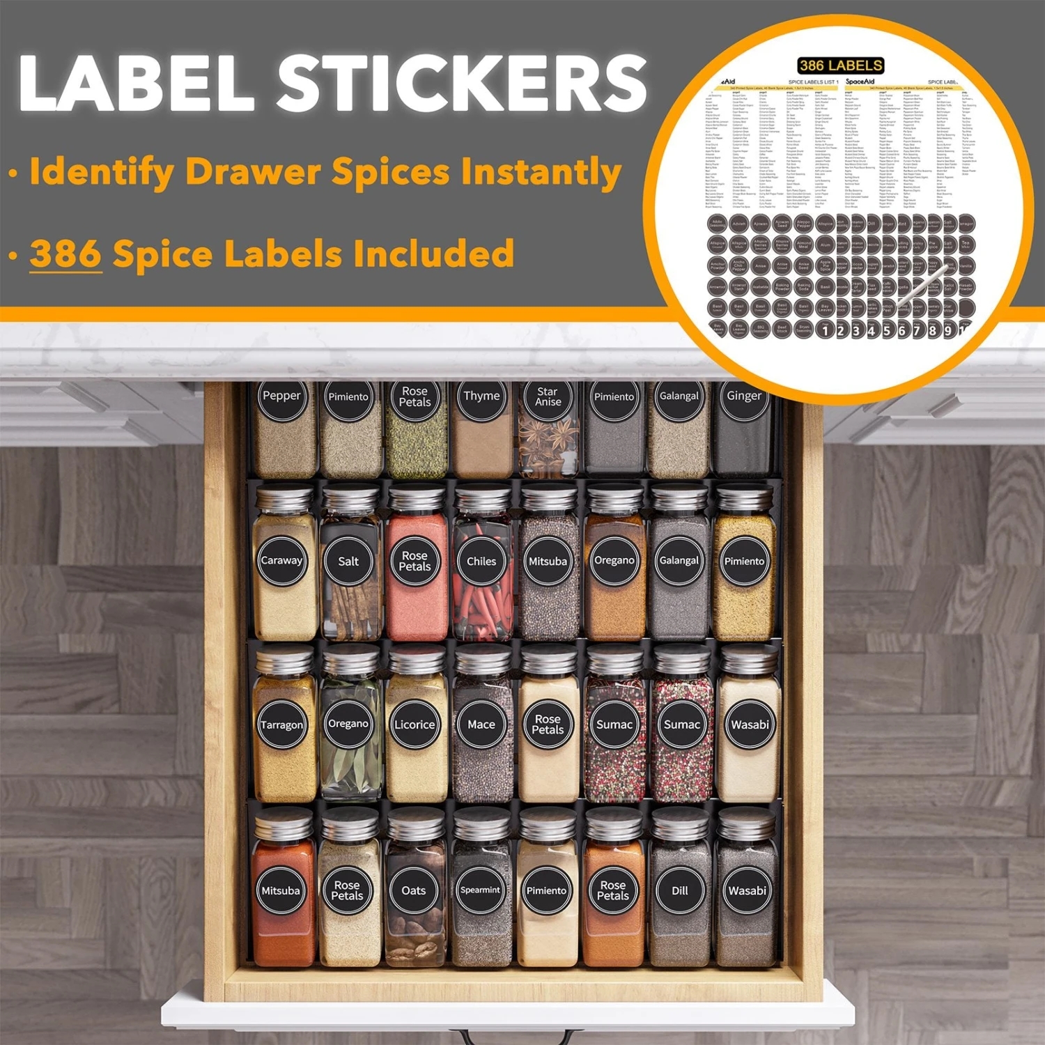 SpaceAid Drawer Organizer For Spices With 32 Spice Jars, 15" Wide X 17.5" Deep 3 SpaceAid Drawer Organizer For Spices With 32 Spice Jars, 15" Wide X 17.5" Deep - Image 3