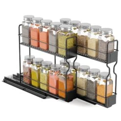 SpaceAid Slide Out Spice Rack Organizer With 20 Jars For Kitchen Cabinet, 2 Drawers 2-Tier, 5.2" W X10.75 D X10 H