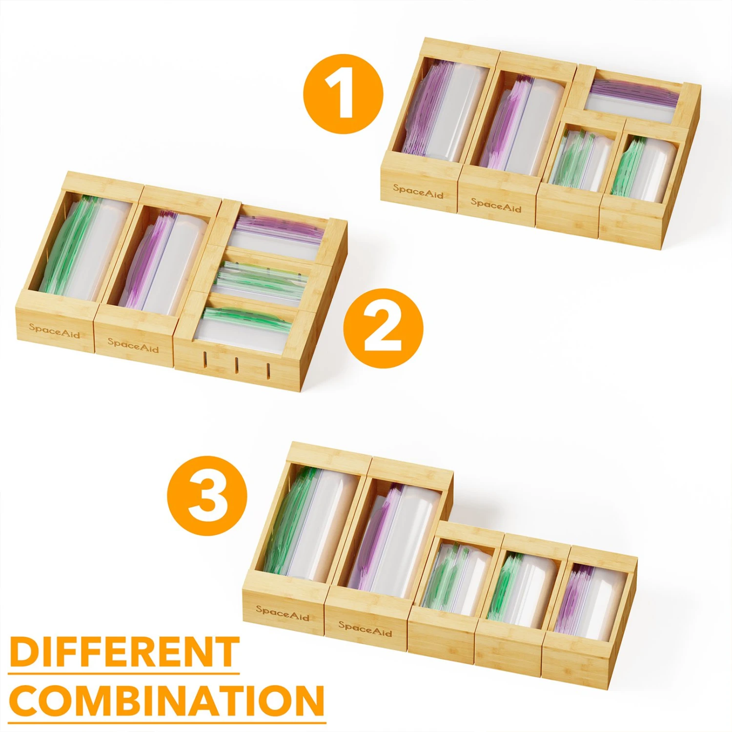 SpaceAid Bamboo Bag Organizer Storage For Kitchen Drawer, 5 Pack Set 5 SpaceAid Bamboo Bag Organizer Storage For Kitchen Drawer, 5 Pack Set - Image 5