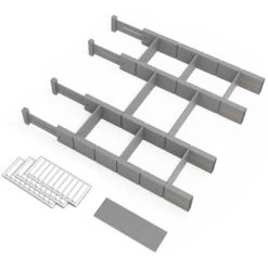 SpaceAid Bamboo Kitchen Drawer Dividers, 4 Dividers And 9 Inserts (Grey)