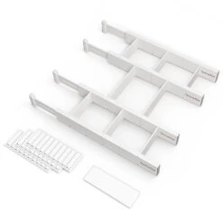 SpaceAid Bamboo Adjustable Drawer Dividers With Labels, 4 Dividers And 9 Inserts (White)