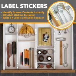 SpaceAid Bamboo Adjustable Drawer Dividers With Labels, 4 Dividers And 9 Inserts (White) -NeatNest Store 1609 03