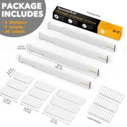 SpaceAid Bamboo Adjustable Drawer Dividers With Labels, 4 Dividers And 9 Inserts (White) -NeatNest Store 1609 04