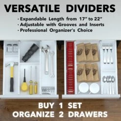 SpaceAid Bamboo Adjustable Drawer Dividers With Labels, 4 Dividers And 9 Inserts (White) -NeatNest Store 1609 05