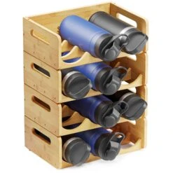 Bamboo SpaceAid Water Bottle Organizer, 4 Pack 3-Slot, Hold 12 Bottles
