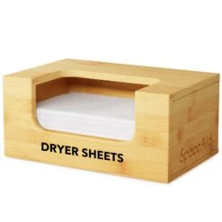 SpaceAid Bamboo Dryer Sheet Holder With Opening And Labels For Laundry Softener Organization And Storage