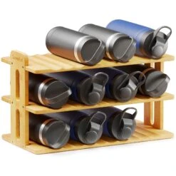 SpaceAid Bamboo Stackable Water Bottle Storage Rack Organizer, (3-Tier, Hold 12 Bottles)