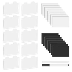 SpaceAid 10 Pack White Basket Labels Clip With 20 Label Cards Included Black White Chalk