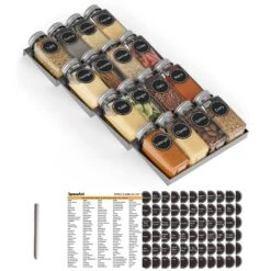 SpaceAid Spice Drawer Organizer With 16 Spice Jars And 386 Labels, 4 Tier, 7.5" Wide X 17.5" Deep