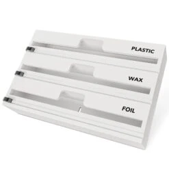 SpaceAid WrapNeat 3 In 1 Foil And Plastic Wrap Dispenser With Cutter And Labels, White