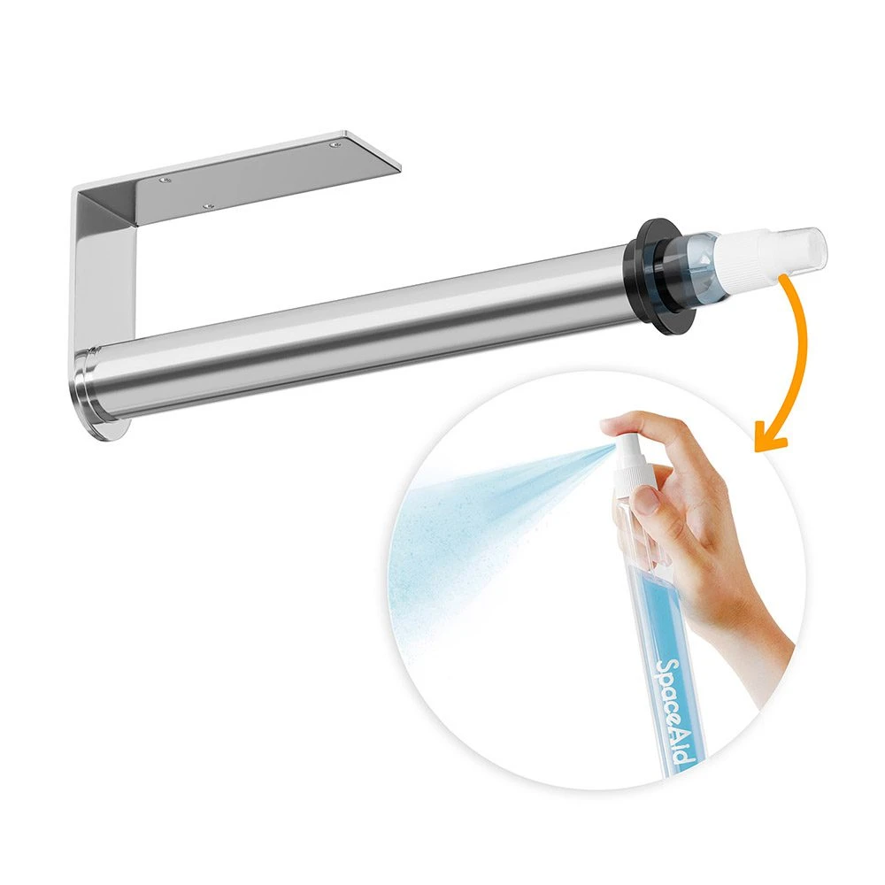 SpaceAid® 2-in-1 SprayNeat Silver Paper Towel Holder With Spray Bottle, Under Cabinet Or Hanging Wall Mount 1 SpaceAid® 2-in-1 SprayNeat Silver Paper Towel Holder With Spray Bottle, Under Cabinet Or Hanging Wall Mount