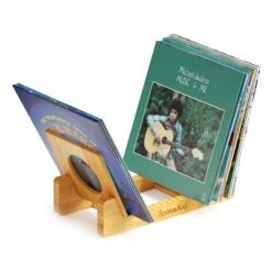 SpaceAid Bamboo Vinyl Record Organizer Storage Holder Shelf, Holds Up To 50 Albums, 7 Or 12 Inch LPs (Natural)