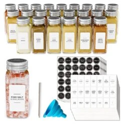 SpaceAid 4 Oz Empty Glass Spice Bottles With Labels, 24 Pcs