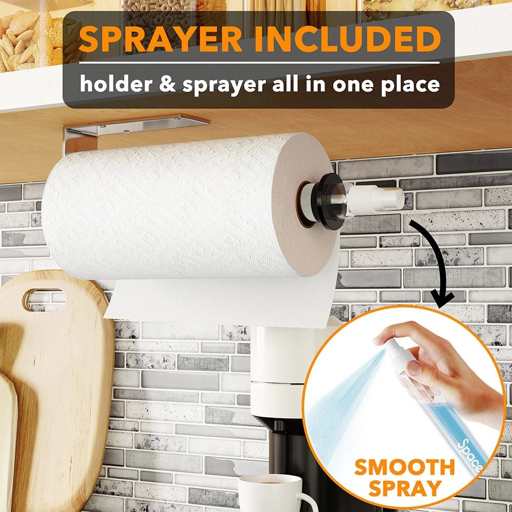 SpaceAid® 2-in-1 SprayNeat Silver Paper Towel Holder With Spray Bottle, Under Cabinet Or Hanging Wall Mount 2 SpaceAid® 2-in-1 SprayNeat Silver Paper Towel Holder With Spray Bottle, Under Cabinet Or Hanging Wall Mount - Image 2