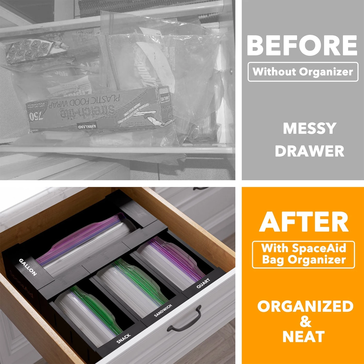 SpaceAid Food Storage Bag Organizer, 4 Pack, Black 2 SpaceAid Food Storage Bag Organizer, 4 Pack, Black - Image 2