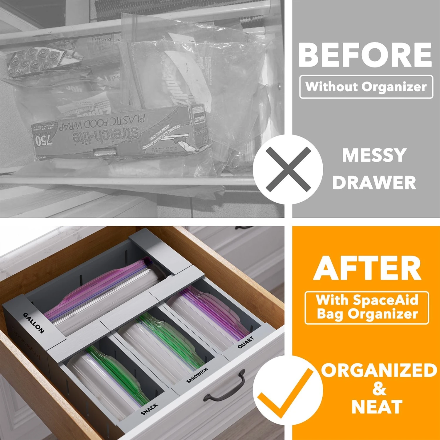 SpaceAid Ziplock Bag Storage Organizer For Sandwich And Snack, 4 Pack, Gray 2 SpaceAid Ziplock Bag Storage Organizer For Sandwich And Snack, 4 Pack, Gray - Image 2