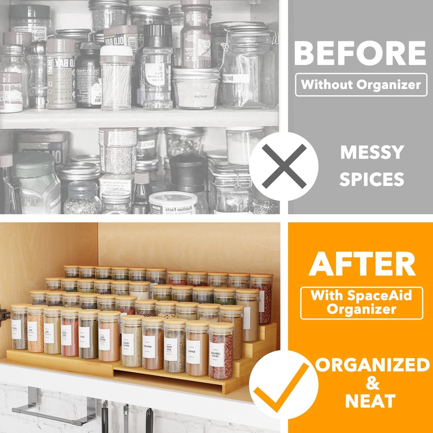 SpaceAid 4 Tier Bamboo Ladder Spice Rack Organizer For Kitchen Cabinet 2 SpaceAid 4 Tier Bamboo Ladder Spice Rack Organizer For Kitchen Cabinet - Image 2