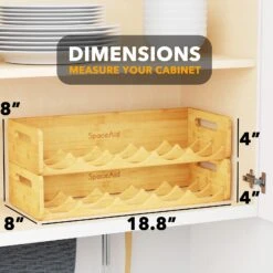 SpaceAid Bamboo Water Bottle Storage Organizer, 2 Pack 5-Slot, Hold 10 Bottles