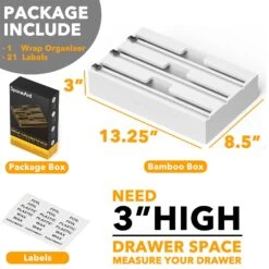 SpaceAid WrapNeat 3 In 1 Foil And Plastic Wrap Dispenser With Cutter And Labels, White -NeatNest Store 1609 3 2 b9fa752a b0da 4f14 ab17 577ede9767b4