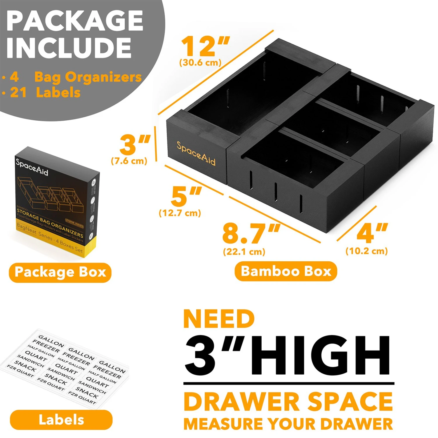 SpaceAid Food Storage Bag Organizer, 4 Pack, Black 3 SpaceAid Food Storage Bag Organizer, 4 Pack, Black - Image 3