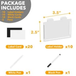 SpaceAid 10 Pack White Basket Labels Clip With 20 Label Cards Included Black White Chalk -NeatNest Store 1609 4 13