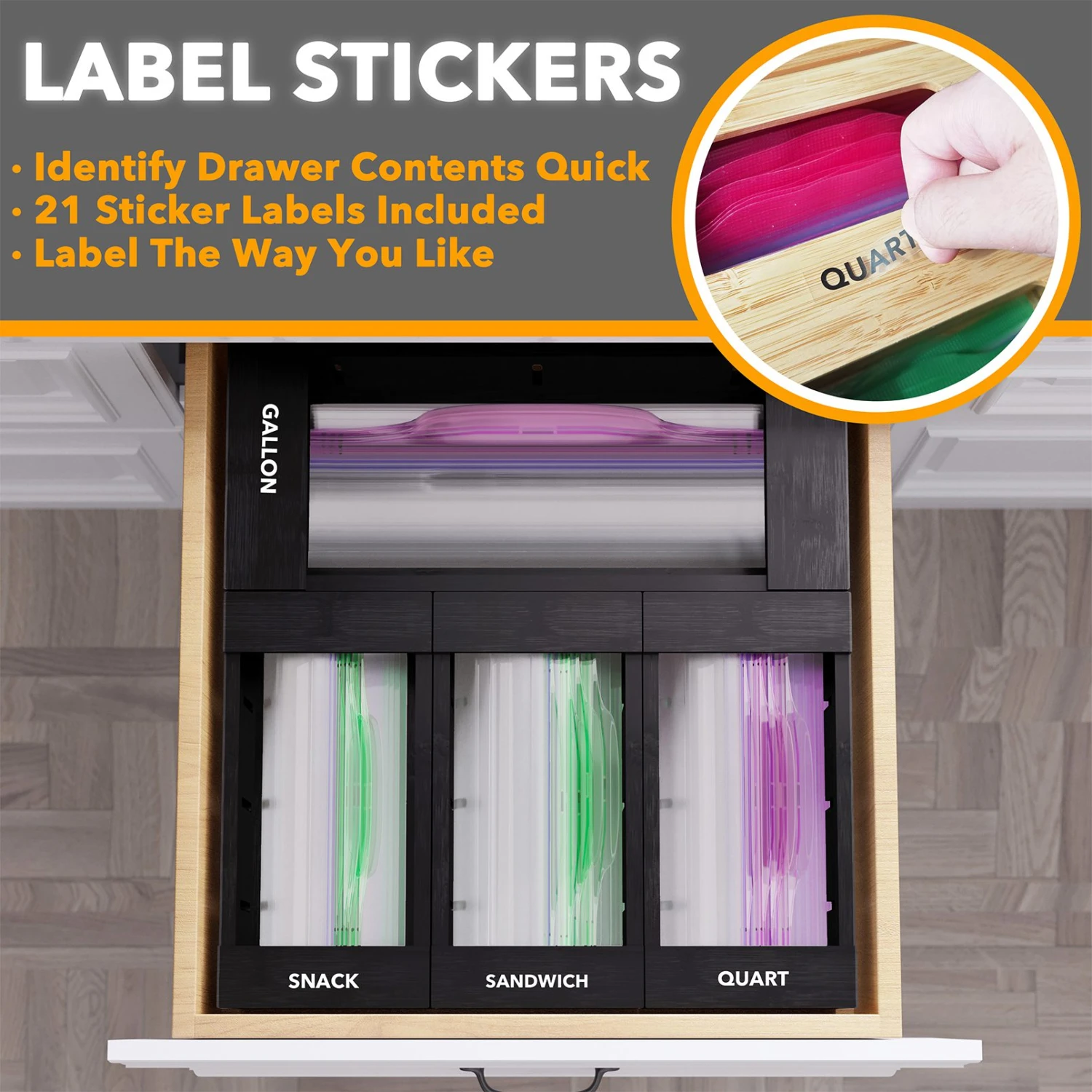 SpaceAid Food Storage Bag Organizer, 4 Pack, Black 4 SpaceAid Food Storage Bag Organizer, 4 Pack, Black - Image 4