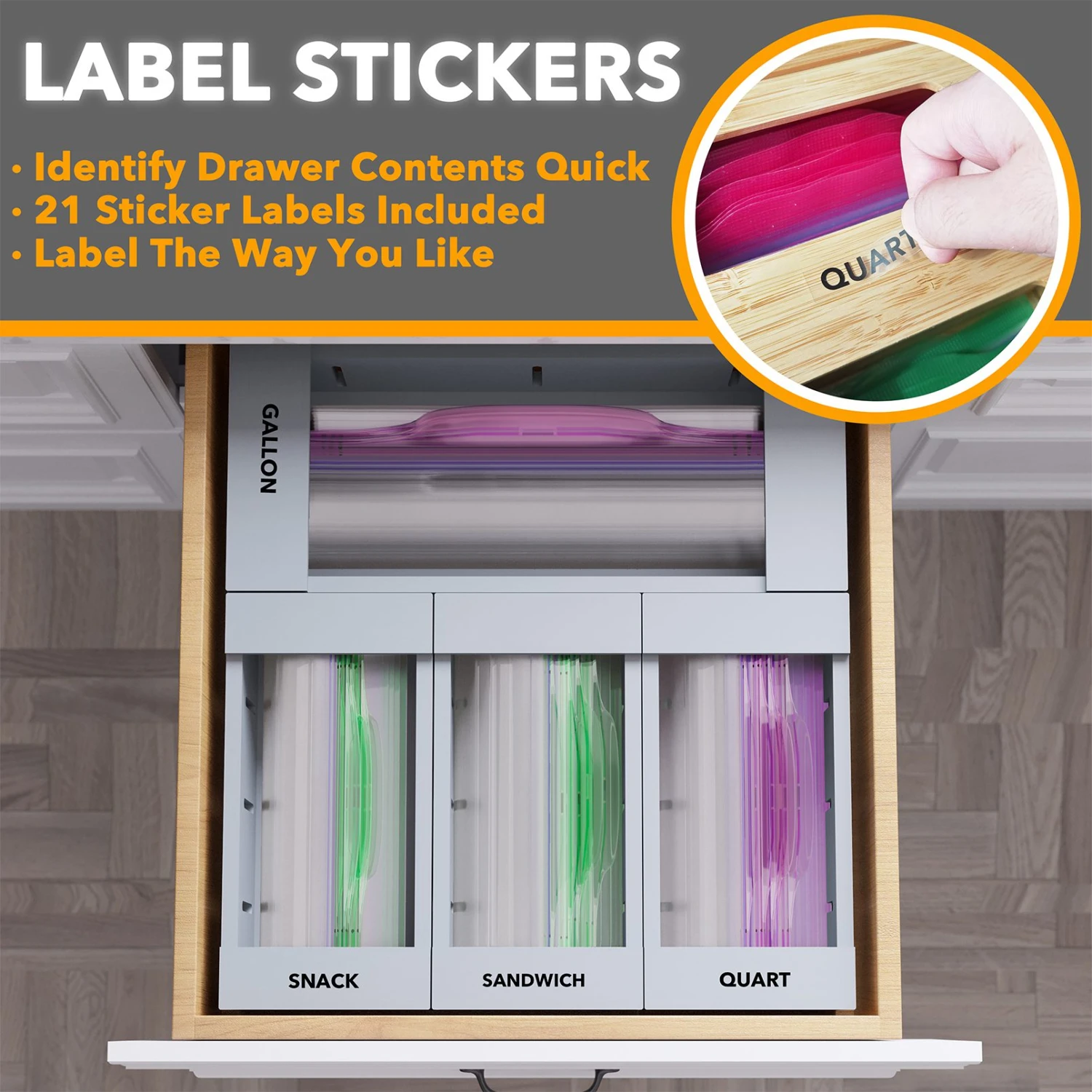 SpaceAid Ziplock Bag Storage Organizer For Sandwich And Snack, 4 Pack, Gray 4 SpaceAid Ziplock Bag Storage Organizer For Sandwich And Snack, 4 Pack, Gray - Image 4