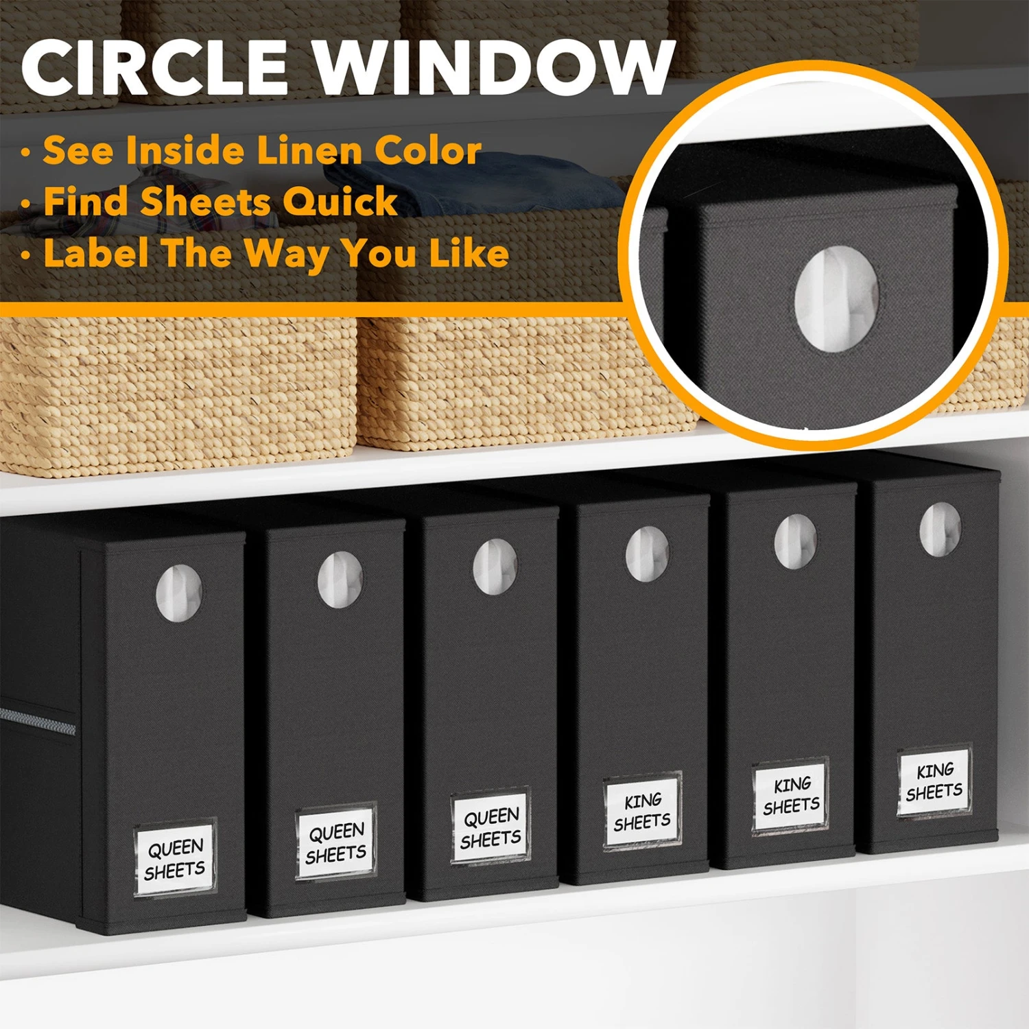 SpaceAid 6 Pack Bed Sheets Organizer And Foldable Storage In Black 4 SpaceAid 6 Pack Bed Sheets Organizer And Foldable Storage In Black - Image 4