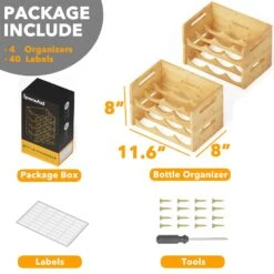 Bamboo SpaceAid Water Bottle Organizer, 4 Pack 3-Slot, Hold 12 Bottles -NeatNest Store 1609 5 10