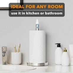 SpaceAid® 2 In 1 Paper Towel Holder Under Cabinet With Spray Bottle In The Middle In Silver -NeatNest Store 1609 5 6