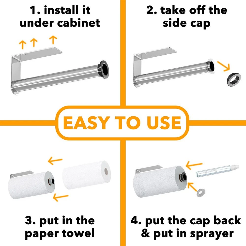 SpaceAid® 2-in-1 SprayNeat Silver Paper Towel Holder With Spray Bottle, Under Cabinet Or Hanging Wall Mount 6 SpaceAid® 2-in-1 SprayNeat Silver Paper Towel Holder With Spray Bottle, Under Cabinet Or Hanging Wall Mount - Image 6