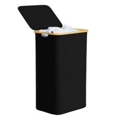 SpaceAid 110L Large Tall Collapsible Laundry Basket With Bamboo Handles