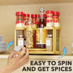 SpaceAid Bamboo 2 Tier Lazy Susan Spice Rack Organizer For Pantry Seasoning Bottle Holder Storage -NeatNest Store 2 tier lazy susan spice rack organizer 6