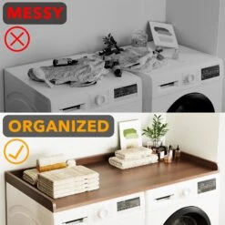 SpaceAid Shelf Over Washer And Dryer, Brown Wood -NeatNest Store 24XYDB DC07 BRWD 1609 3