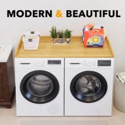 SpaceAid Over Washer Dryer Shelf, Maple Wood -NeatNest Store 24XYDB DC08 YLWD 1609 6