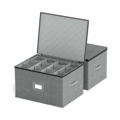 2 Pack Hard Shell China Storage Containers For 24 Glasswares