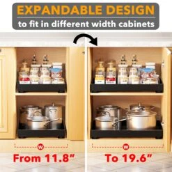 SpaceAid Adjustable No-Drill Adhesive Pull-Out Cabinet Drawer For Kitchen Black, 17" Deep -NeatNest Store 28CTCL 01XK 01B 1609 5