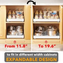 SpaceAid Adjustable No-Drill Adhesive Pull-Out Shelves For Cabinets White, 21" Deep -NeatNest Store 28CTCL 02DK 02W 1609 5