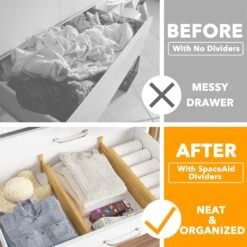 SpaceAid 4“ High Bamboo Deep Drawer Dividers For Kitchen, Clothes And Bathroom With 2 Dividers (17-22 In) -NeatNest Store 3
