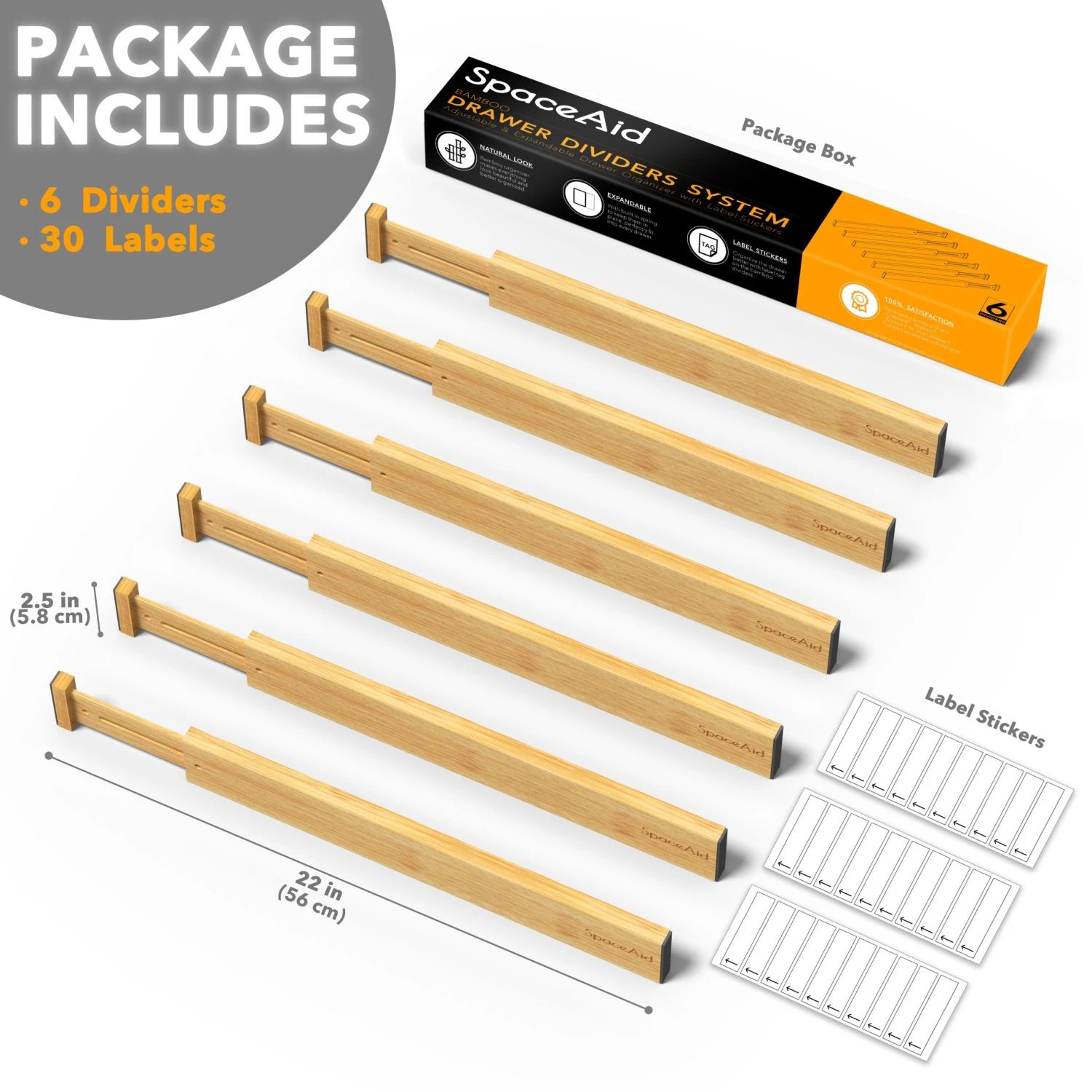 SpaceAid Bamboo Drawer Organizer For Tool Box Drawer Dividers With 6 Dividers - Image 4