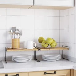 SpaceAid Open Kitchen Cabinet Shelf Organizers 2 Pack In Black And Natural, 16" Wide -NeatNest Store 4 E5 9C BA E6 99 AF E5 9B BE E5 8F B0 E9 9D A2 1 scaled 1