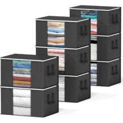 8 Pack 90L Large Storage Bins Black