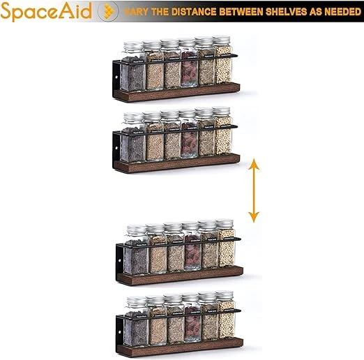 SpaceAid Wooden Wall Mount Spice Rack Organizer For Cabinet Door Or Over The Stove, 4 Pack 4 SpaceAid Wooden Wall Mount Spice Rack Organizer For Cabinet Door Or Over The Stove, 4 Pack - Image 4