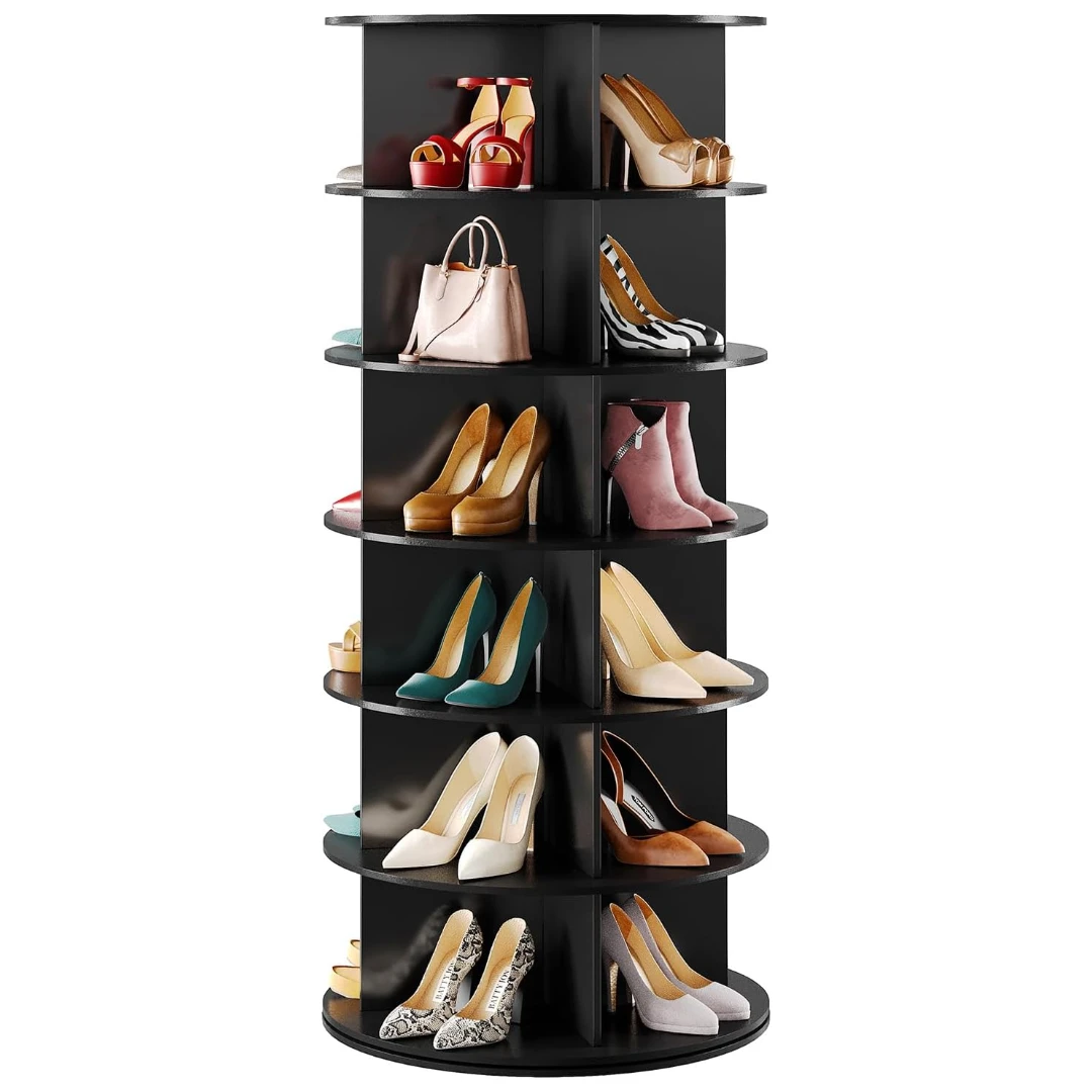 Black 6-Tier Revolving Shoe Rack For Closet 1 Black 6-Tier Revolving Shoe Rack For Closet
